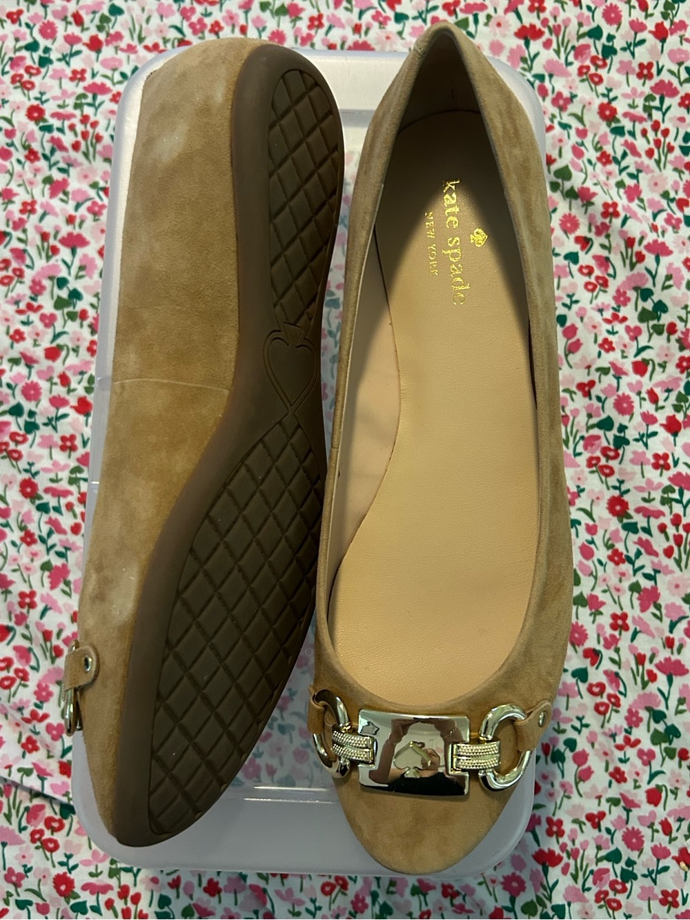 kate spade Tan Suede Flats with Gold Chain Accent - Picture 3 of 5